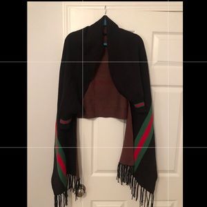 Red and green striped poncho